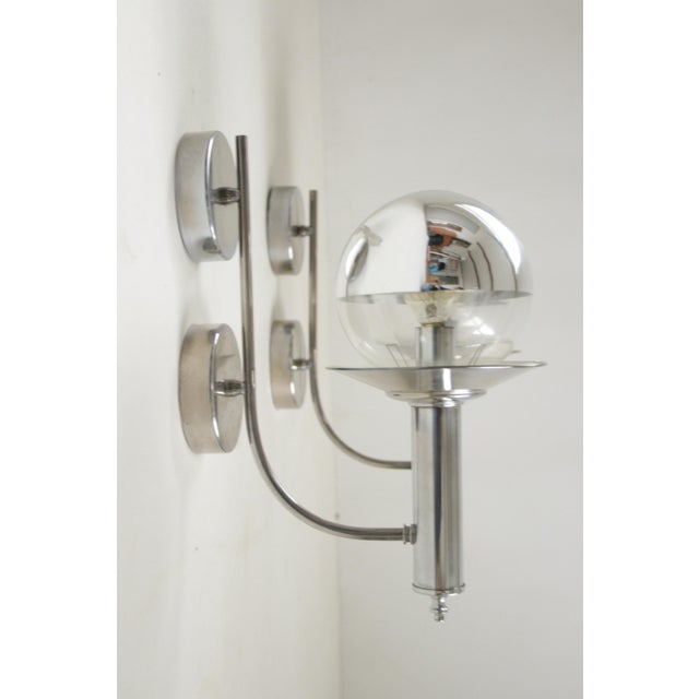 Mid-Century Modern Mid-Century European Chrome Wall Sconces with Mirrored Globe Shades, 1960, Set of 2 For Sale - Image 3 of 15