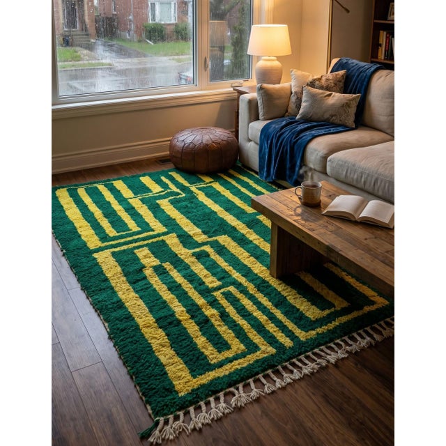 2020s Geometric Green Berber Wool Rug - 9.6 X 8.3 Ft For Sale - Image 5 of 8