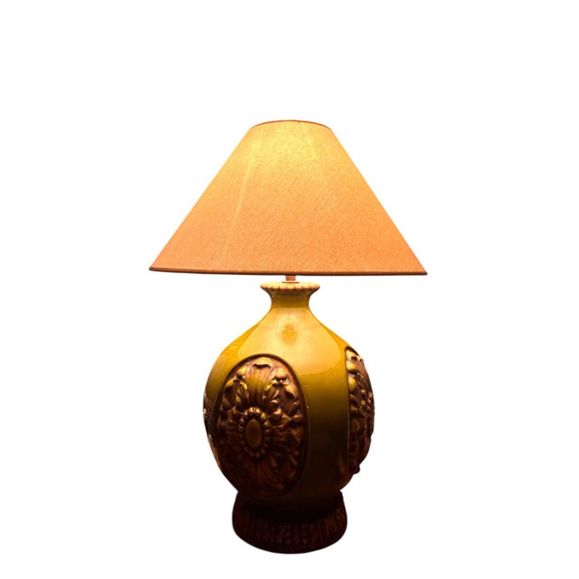 Ceramic Mid-Century Ceramic Table Lamp With Embossed Floral Medallions For Sale - Image 7 of 7