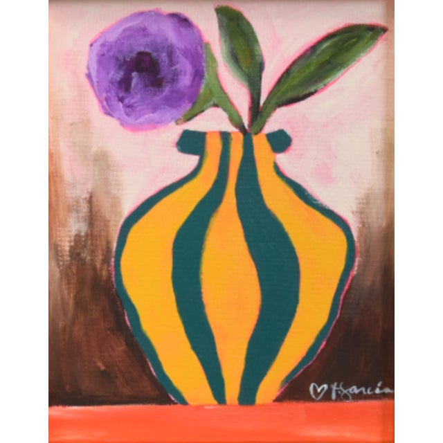 French Country Bold Impressionist Lavender Flower in Vase Painting Including the Antiqued Gold Wood Frame For Sale - Image 3 of 5