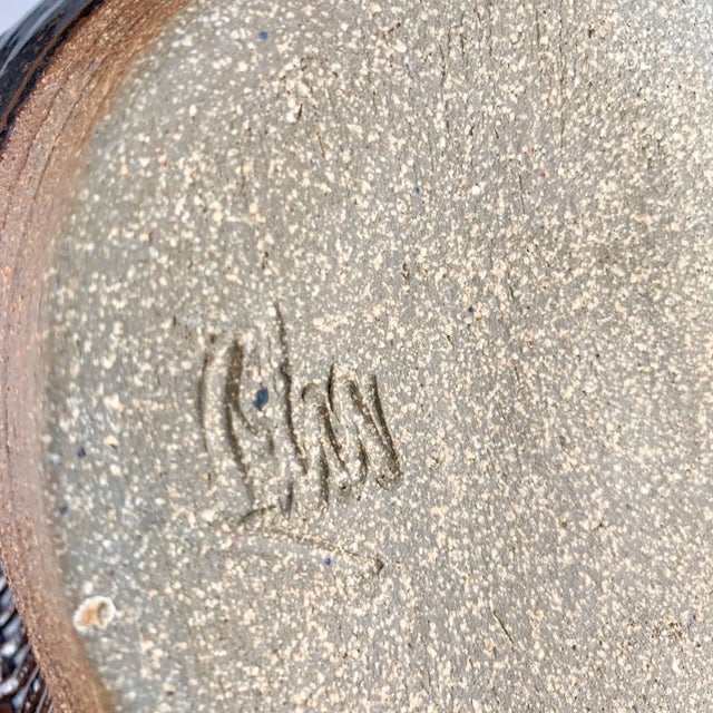 Vintage Studio Art Pottery Textured Vase Artist Signed Brown Mid Century Modern South Western For Sale - Image 10 of 12