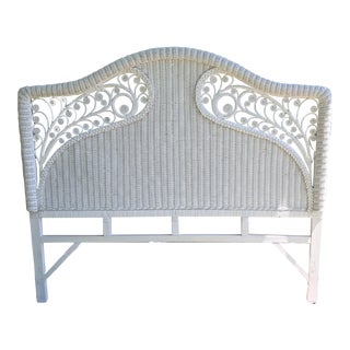 1960s Queen Sized Peacock Wicker Headboard For Sale