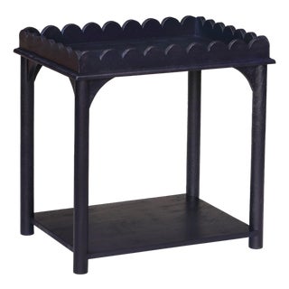 Scalloped Dark Navy Rectangle Side Table For Sale