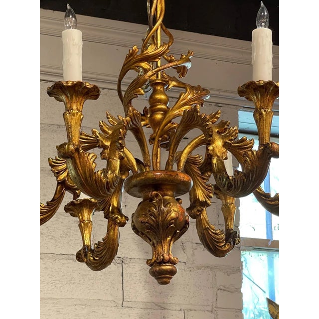 Mid-Century Modern Vintage Italian Gilt Metal 6 Light Chandelier For Sale - Image 3 of 7