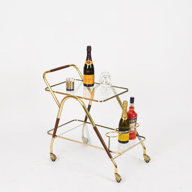 Brass and Walnut Bar Cart by Cesare Lacca, Italy, 1950s For Sale - Image 11 of 14