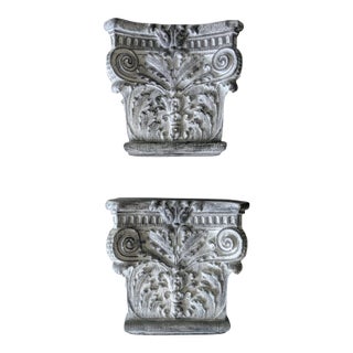 Vintage Neoclassical Corinthian Capital Column Decorative Wall Brackets- A Pair For Sale