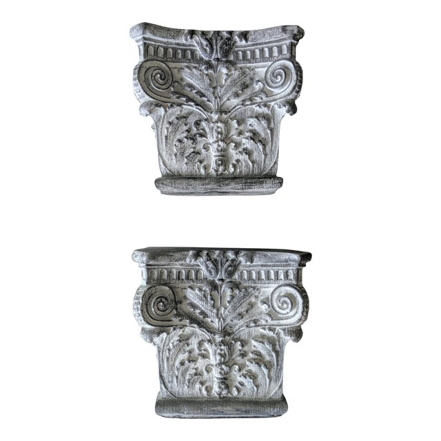 Vintage Neoclassical Corinthian Capital Column Decorative Wall Brackets- A Pair For Sale