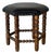 Black Leather Oak Ottoman With Nailhead Trim Spindle Legs Vintage Mid-Century Modern 1970s For Sale