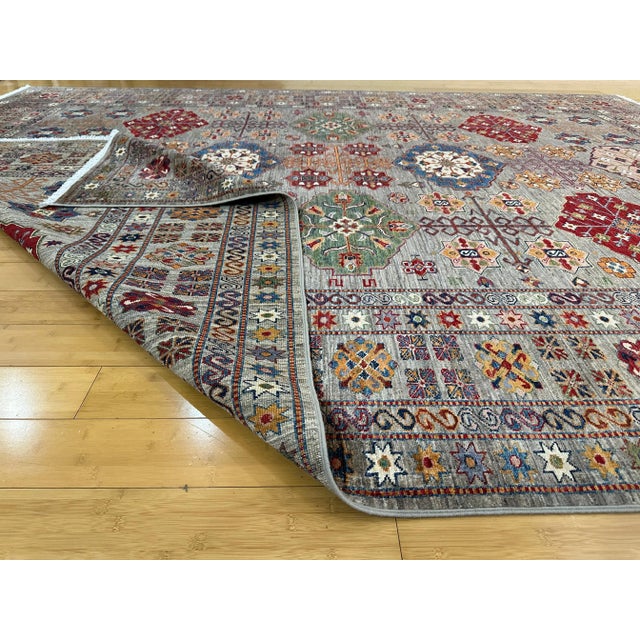 Ivory 1990s Handmade Caucasian Super Kazak Rug 9x12 – Tribal Medallion Design in Jewel Tones For Sale - Image 8 of 10