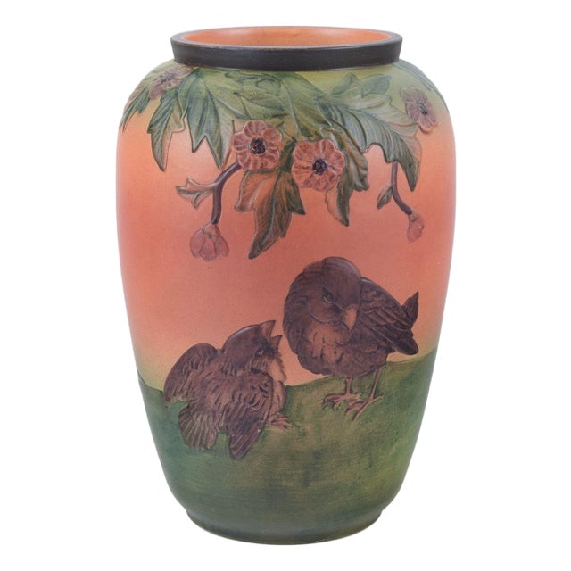 Danish Ceramic Vase with Motif of Two Sparrows by Axel Salto, 1930s For Sale