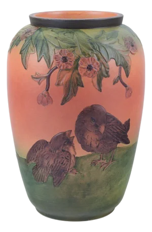 Danish Ceramic Vase with Motif of Two Sparrows by Axel Salto, 1930s