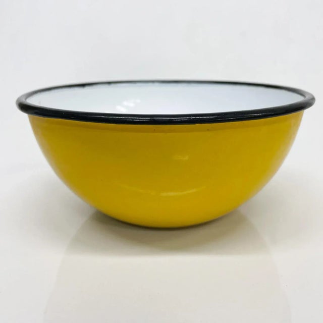 Paint 1970s Yellow White & Black Modern Poland Huta Silesia Enamelware Bowl For Sale - Image 7 of 7