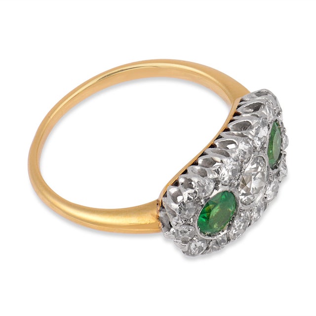 1910s Edwardian Diamond Demantoid Garnet 18k Yellow Gold Platinum Ring, Size 5.25 For Sale - Image 4 of 6