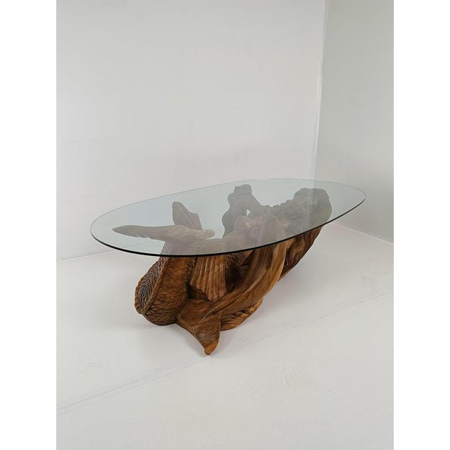 Wooden Mermaid Coffee Table with Glass Top For Sale - Image 6 of 15