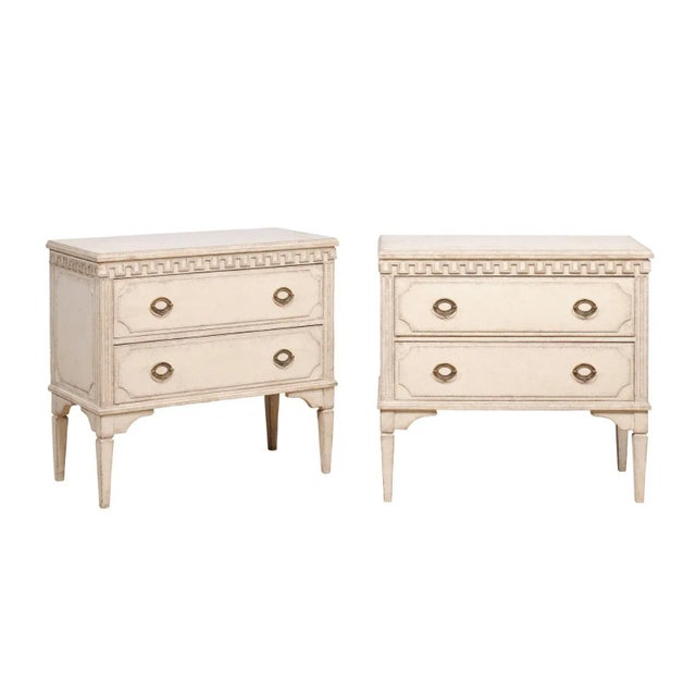 19th Century Gustavian Style 19th Century Painted Swedish Chests with Carved Greek Key Frieze - A Pair For Sale - Image 5 of 12