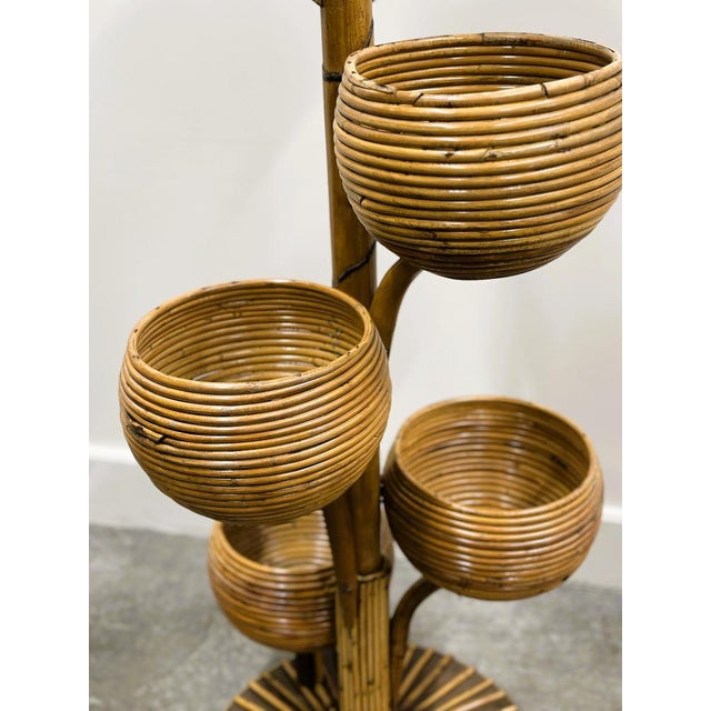 Italian Bamboo Multi-Tier Plant Stand with Sculptural Bowls, 1960s For Sale - Image 9 of 13