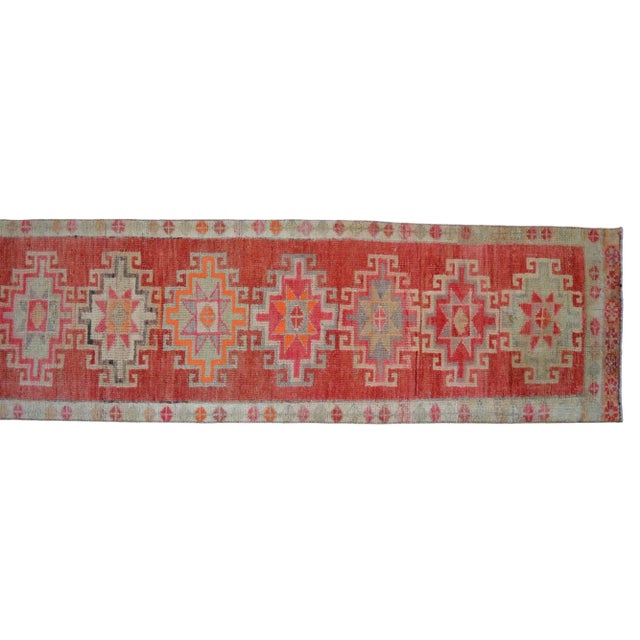Hand-Knotted Narrow Runner Turkish Rug Hallway Decor- 2'1' X 12'3' For Sale - Image 10 of 12