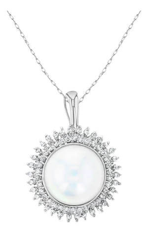 Mother of Pearl Diamond Halo Pendant .57cttw 14k White Gold 16"