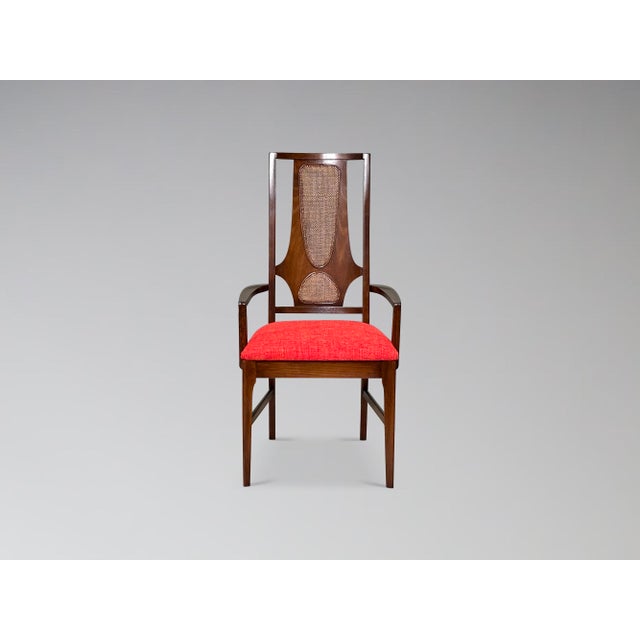 Mid-Century Modern Restored Vintage Broyhill Brasilia Walnut and Cane Dining Chairs Set of 6 For Sale - Image 3 of 18