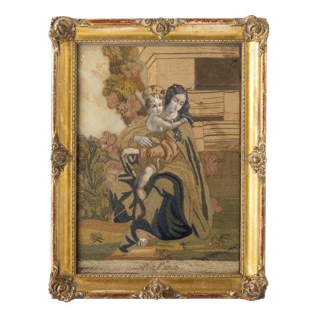 European School Artist, St. Maria, 19th Century, Embroidery Artwork For Sale