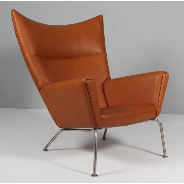 2000 - 2009 Set of Model CH445 Wing Chair and Ottoman in Full Grain Leather by Hans J. Wegner, 2000s, Set of 2 For Sale - Image 5 of 12