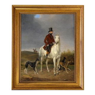 "Hunting With Greyhounds" Contemporary Reproduction Canvas Print After Gustav Quentell, Framed For Sale