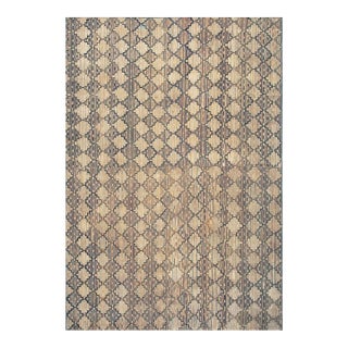 1900s Antique American Brown Room Size Geometric Lattice Folk Art Hooked Rug For Sale