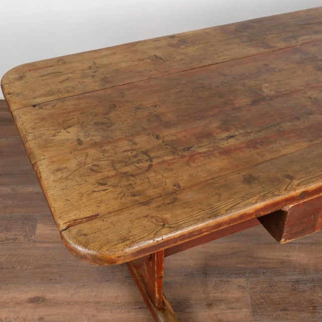 Mid 19th Century Red Painted Pine Farm Table With Drawer, Sweden Circa 1820-40 For Sale - Image 5 of 12
