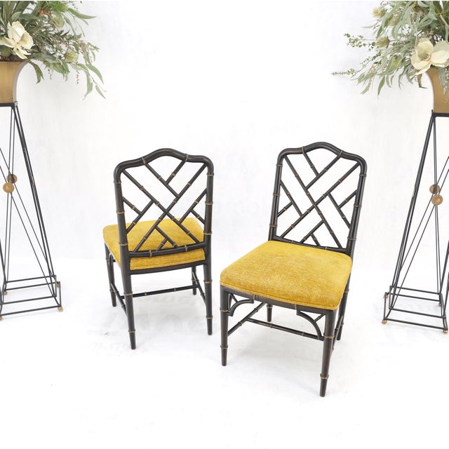 Gold Pair Mid-Century Modern Decorative Ebonized Walnut Faux Bamboo Side Chairs Mint For Sale - Image 8 of 15