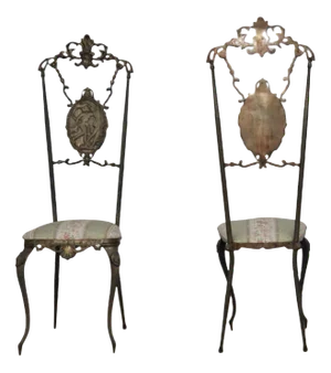 Set of Hollywood Regency Chiavarine Brass Side Chairs, 1930s