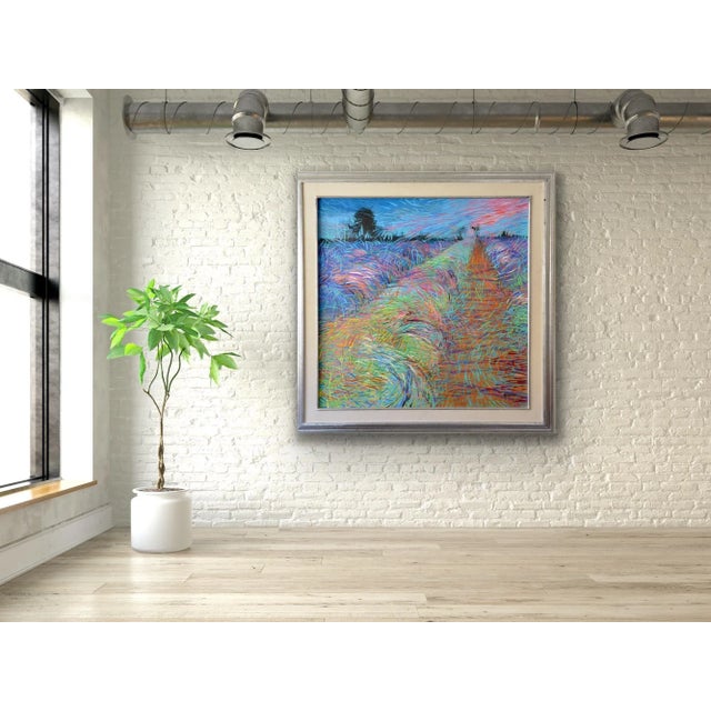 Abstract "Lavender Fields" Framed Acrylic Painting by Egyptian Artist M.Khedr For Sale - Image 3 of 8