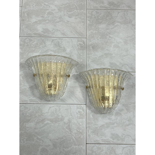 Mid-Century Murano Glass Brass Wall Lamps, 1970s, Set of 2 For Sale - Image 7 of 10