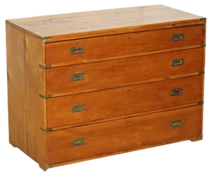 Victorian Pine Military Campaign Chest of Drawers with Original Brass Fitting