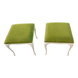 Vintage Hollywood Regency Chartreuse Velvet Ottomans - a Pair For Sale