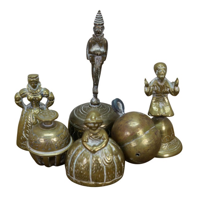 6 Brass Bells Japanese Suzu Temple Indian Hanuman Monkey Elephant Claw For Sale