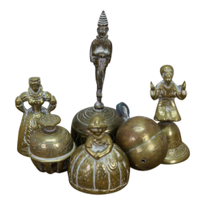 6 Brass Bells Japanese Suzu Temple Indian Hanuman Monkey Elephant Claw