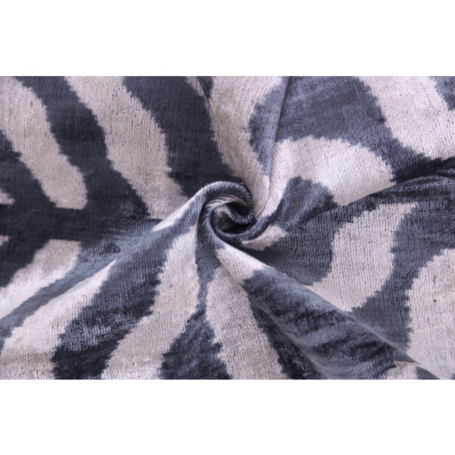 Textile Gray Cream Ikat Silk Velvet Pillow – 16x16 Handmade Luxury Throw For Sale - Image 7 of 8