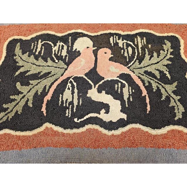 Vintage American Hand Hooked Rug, Folk Art, Two Lovebirds in a Tree Design, 2x3 For Sale - Image 14 of 17