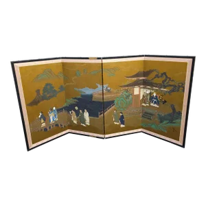 20th Century Japanese School Four Panel Painted Folding Table Screen
