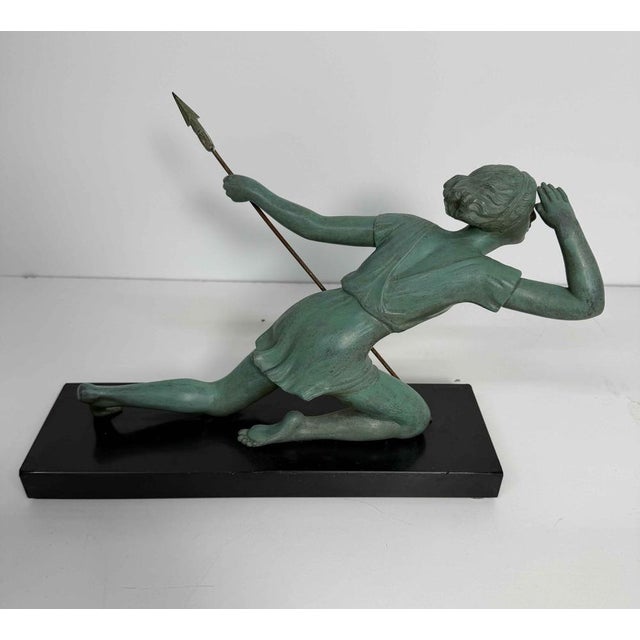 1930s Laurens, French Art Deco Sculpture of Diana the Huntress, 1930s, Bronze on Marble Base For Sale - Image 5 of 8