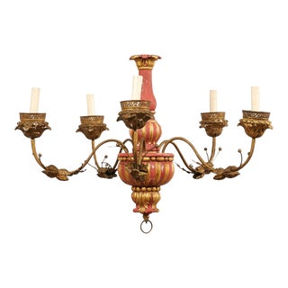 Italian Antique Chandelier in Red & Gold For Sale