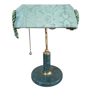 Vintage Desk Lamp in Green Marble and Brass, 1980s For Sale