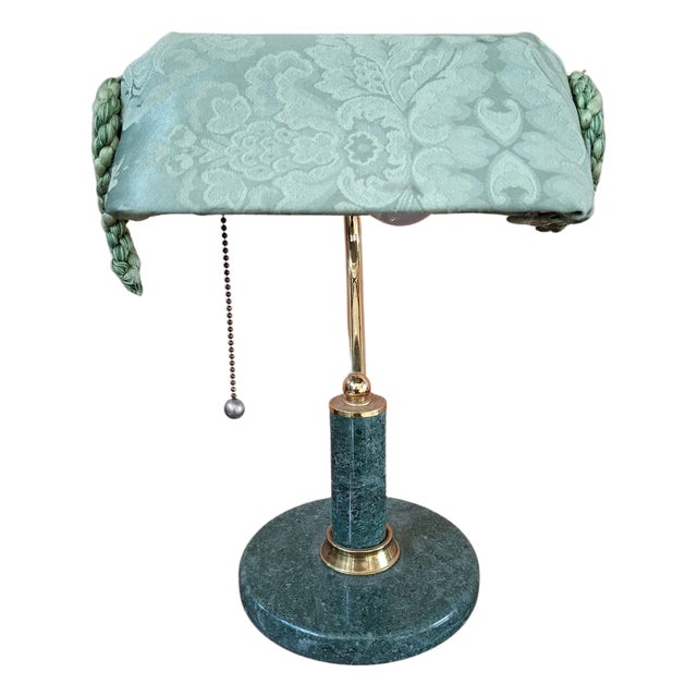 Vintage Desk Lamp in Green Marble and Brass, 1980s For Sale
