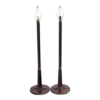 Vintage 1970s Boho Chic Rattan Pencil Reed Floor Lamps - a Pair For Sale