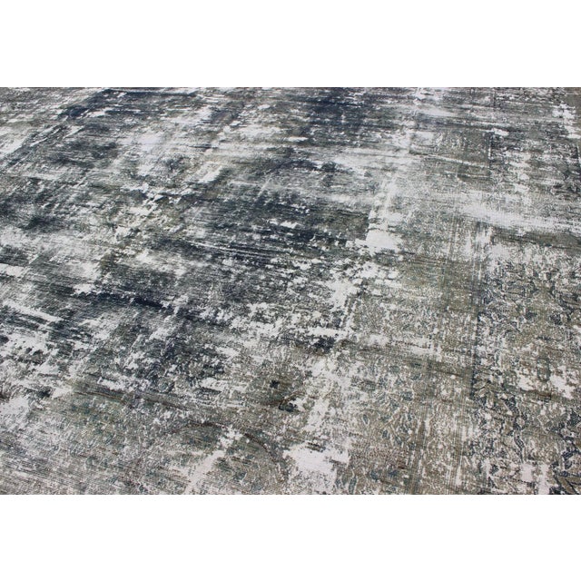 Blue Mid 20th Century Vintage Persian Rug With Abstract Design in Dark Blue Green & Gray For Sale - Image 8 of 10