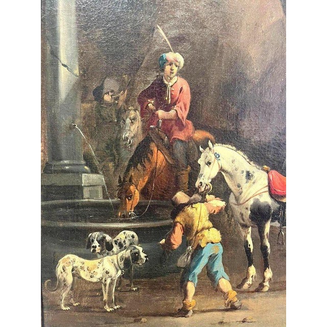 Splendid genre scene signed by the Dutch master Symon Johannes Van Douw (1630-1677). The scene takes place in a rocky...