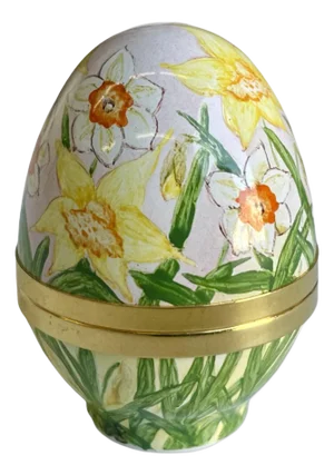 Elliot Hall Daffodil Floral Egg Enamel Box, Signed Artist Proof