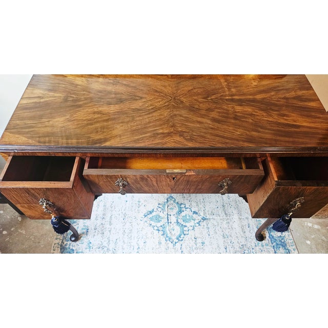 Classic Early 20th Century Queen Anne Style Writing Desk in Walnut Burlwood Veneer For Sale - Image 11 of 11