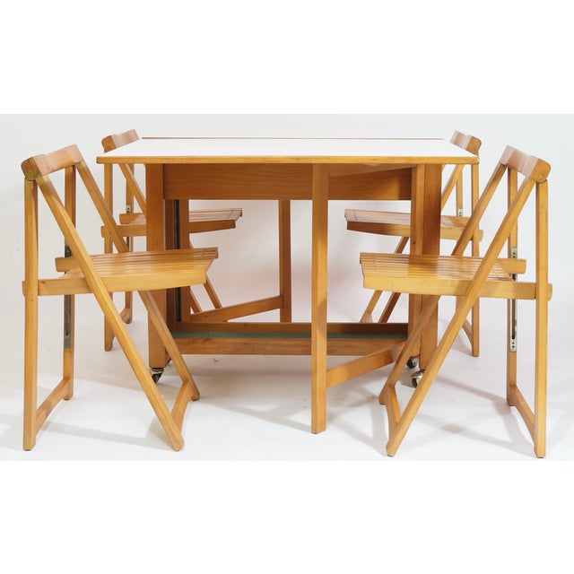 Mid-Century Modern 1970s Mid-Century Modern Compact Drop-Leaf Dining Table With 4 Chairs - Set of 5 For Sale - Image 3 of 16