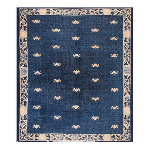1880s Navy Blue Classic Antique Chinese Peking Rug 8'2" X 9'6" Hand Knotted Wool Carpet